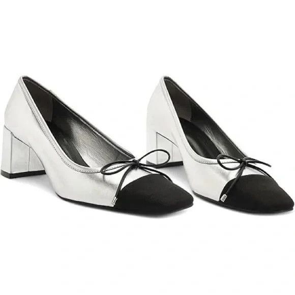 New w/o Box Schutz Arissa Block Silver Metallic Leather Mary Jane Pump Size 10 - Picture 1 of 6
